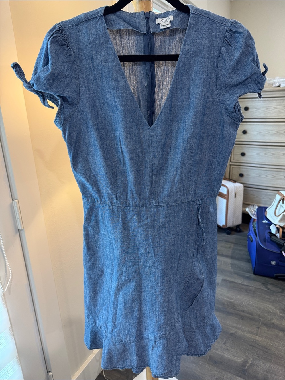 J. Crew Soft Chambray V-Neck Mini Dress in Light Blue